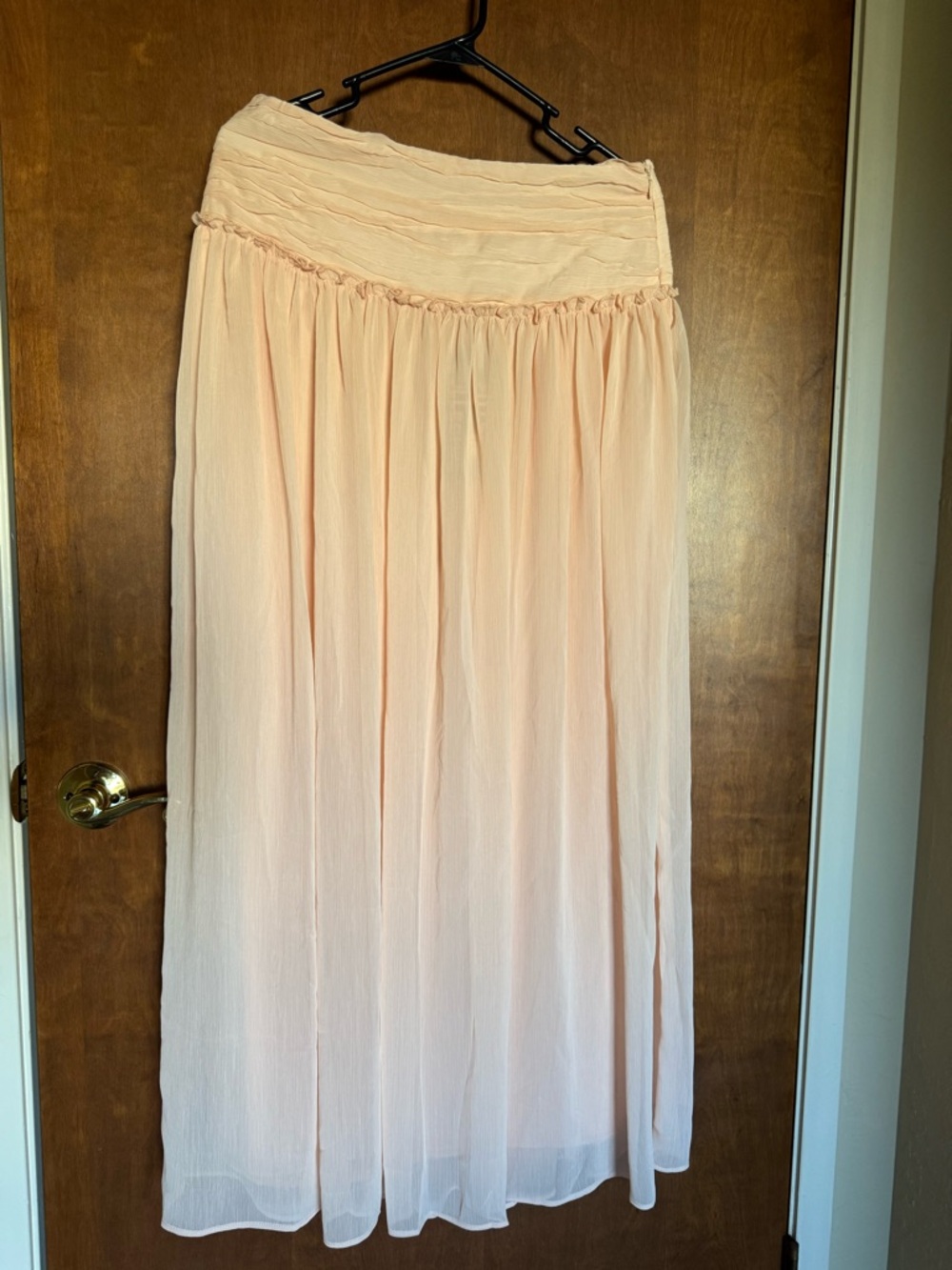Light Peach Midi Pleated Skirt with Elastic Waist
